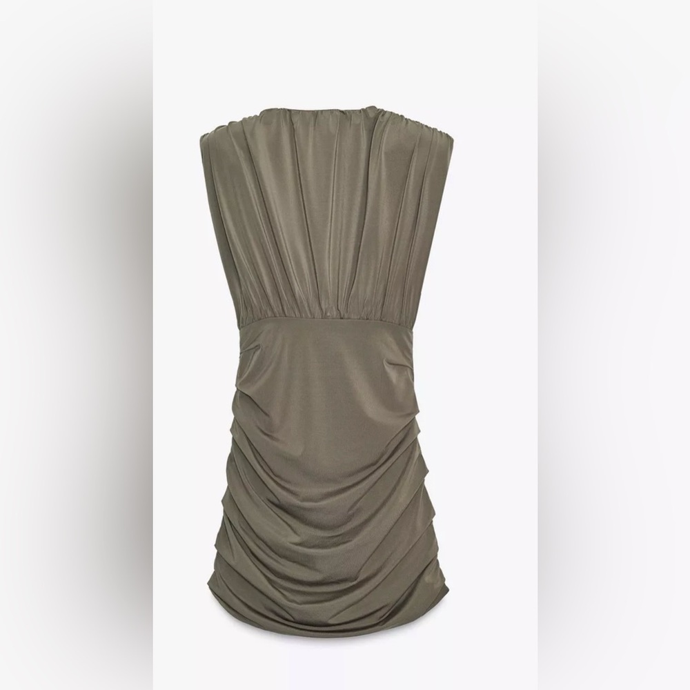 NEW WITH TAGS 🎉 Zara khaki SHORT DRESS WITH SHOULDER PADS size L - Picture 5 of 16
